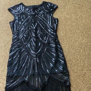 Navy blue Sequence and Fringe 1920’s theme dress